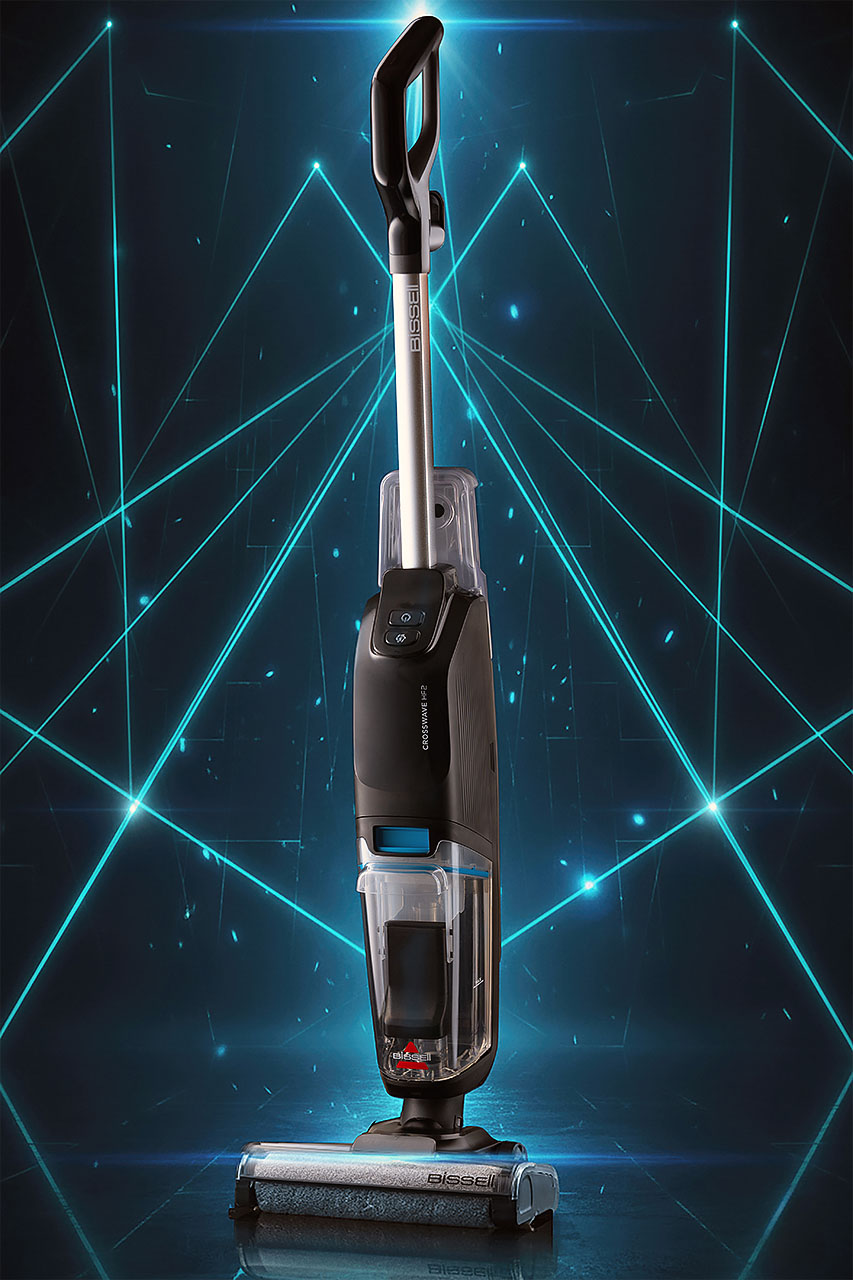 צילום שואב אבק שוטף עם תאורת סטודיו והוספת גרפיקה