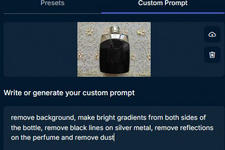 קלט לתוכנה של בינה מלאכותית לעריכת תמונות מוצרים